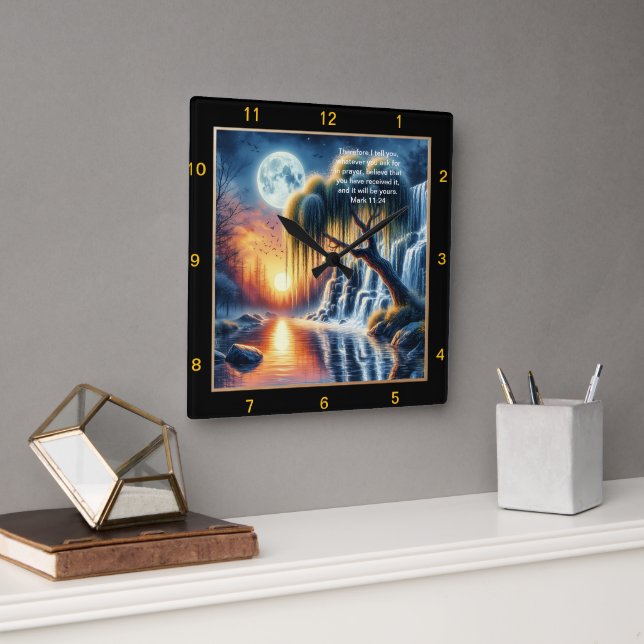Mark 11:24 Faith Reminder: Personalized Square Wall Clock (Office)