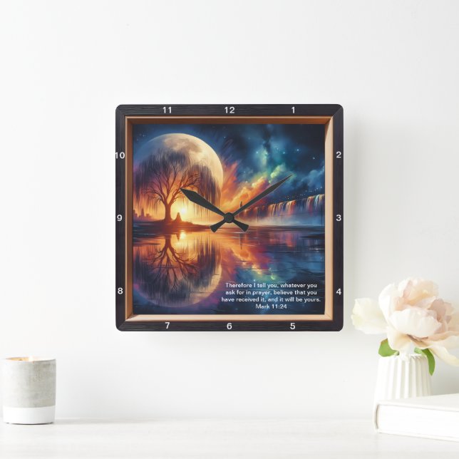 Mark 11:24 Grace Clock: Personalized Christian Gif Square Wall Clock (Home)