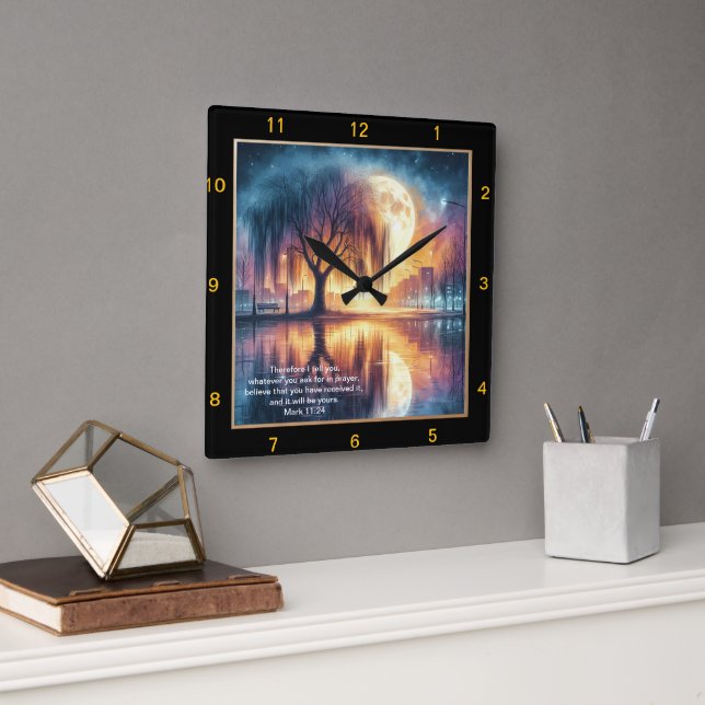 Mark 11:24 Horloge de prière Personnaliser Croire  (Bureau)