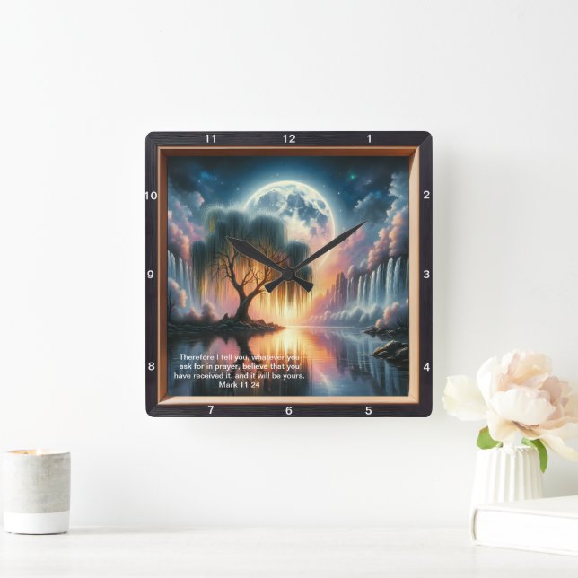 Mark 11:24 Inspirational Timepiece: Custom Design Square Wall Clock (Home)