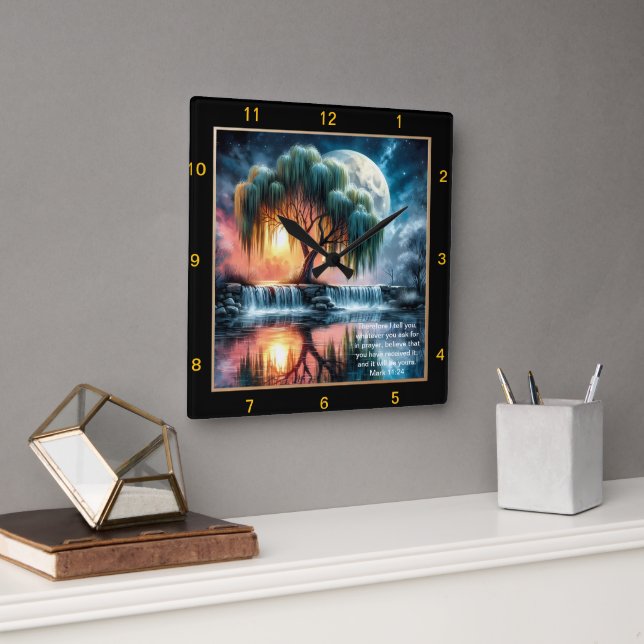 Mark 11:24 Peace Clock: Personalized Gift of Faith Square Wall Clock (Office)