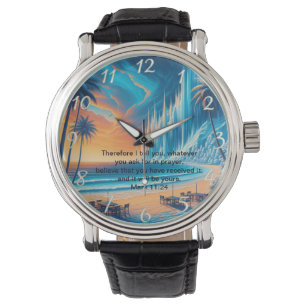 Mark 11:24 Peaceful Cross Sunset Reflection Watch