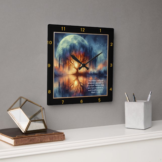 Mark 11:24 Prayer Time: Custom Christian Design Square Wall Clock (Office)