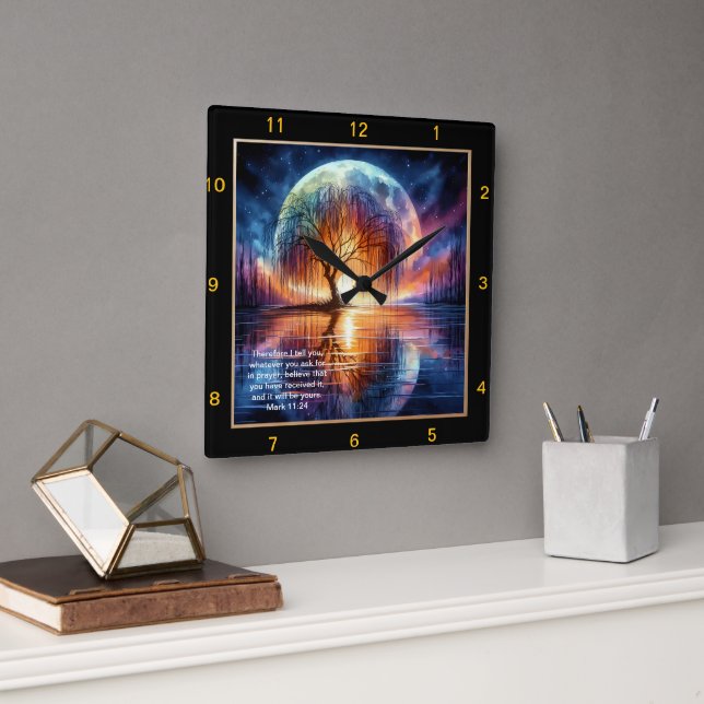 Mark 11:24 Prayerful Time: Personalized Scripture Square Wall Clock (Office)
