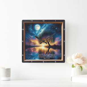Mark 11:24 Promise Clock: Personalized Devotional  Square Wall Clock