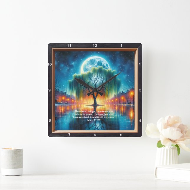 Mark 11:24 Renewal: Personalized Faith Inspiration Square Wall Clock (Home)