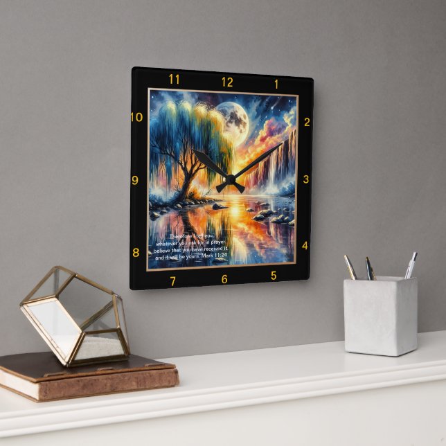 Mark 11:24 Scripture Timepiece: Custom Faith Decor Square Wall Clock (Office)