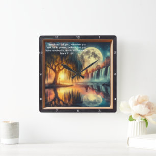 Mark 11:24 Spiritual Clock: Personal Belief Displa Square Wall Clock