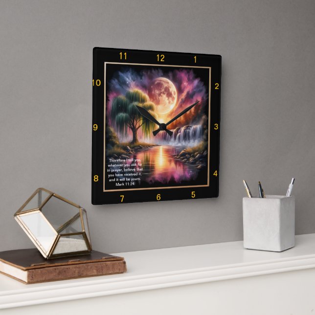 Mark 11:24 Spiritual Expression: Personalized Gift Square Wall Clock (Office)