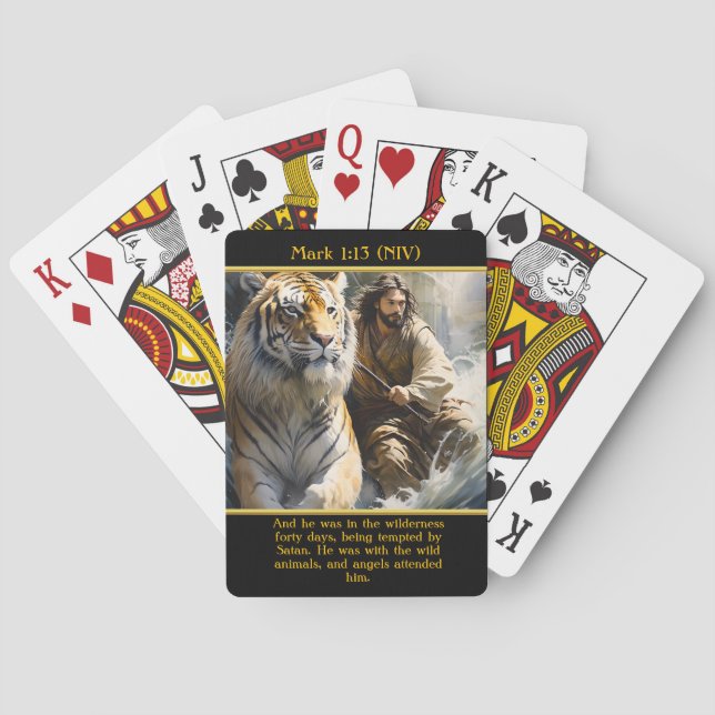 Mark 1:13 (NIV) Angels Attend Him AI Art Playing Cards (Back)