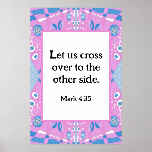 Mark 4:35 Bohemian Chintz Illustration Pink Blue  Poster (Front)