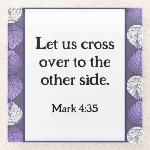 Mark 4:35 Fish Head Leaves Lilac  Glass Coaster