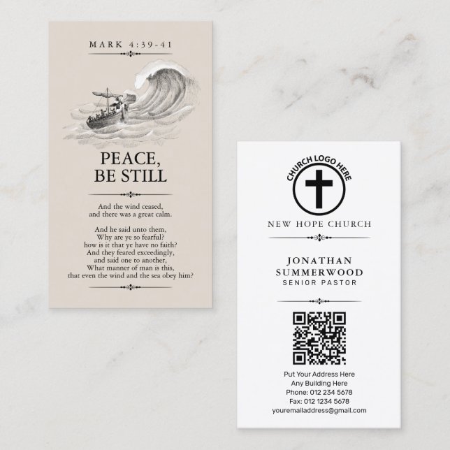 Mark 4:39-41 Pastor Business Card with QR Code (Front/Back)