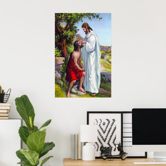 Mark 8:22-26 Jesus Heals a Blind Man Poster (Home Office)