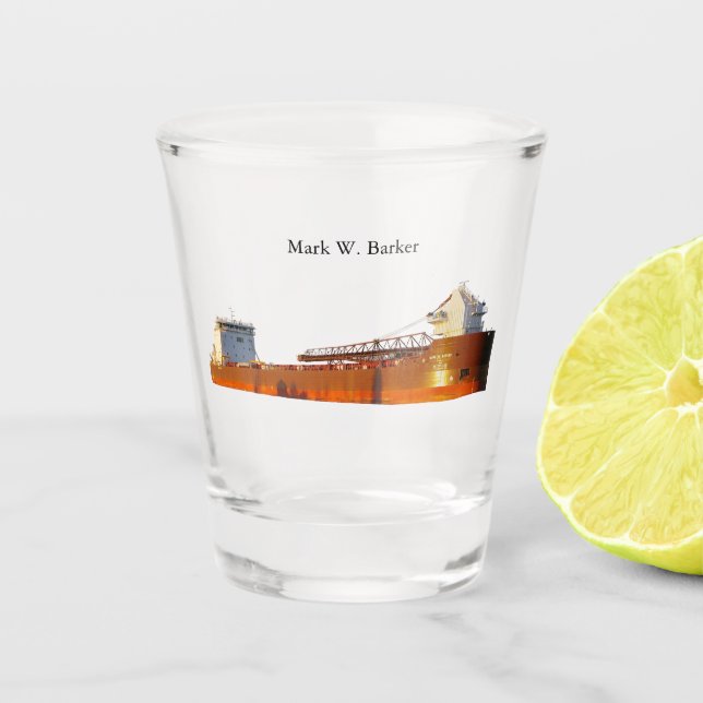 Mark W. Barker shot glass (Front)