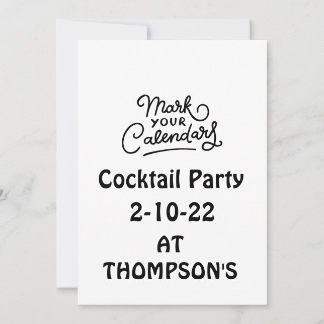 Mark your Calendar Cocktail party Invitation (Front)