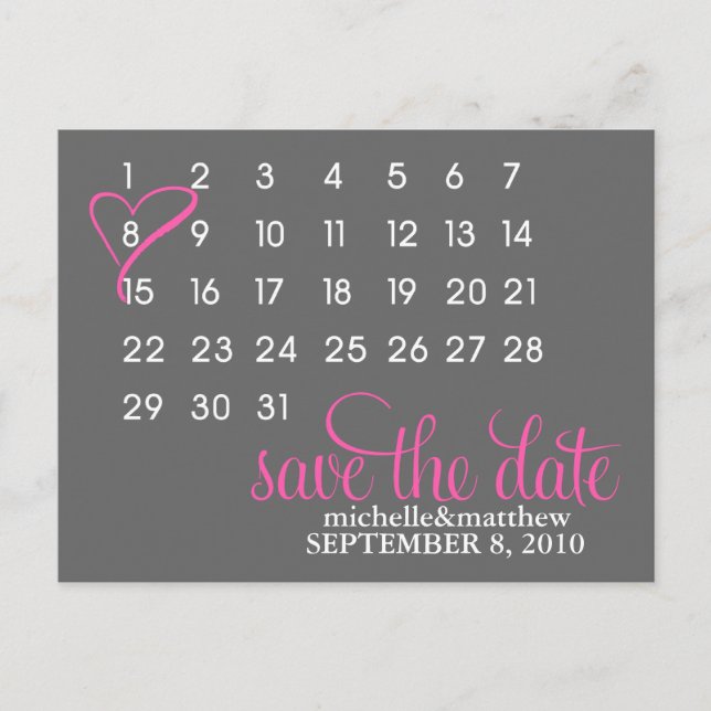 Mark Your Calendar Wedding Save The Date Announcement Postcard (Front)