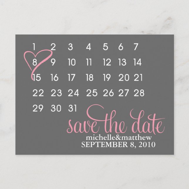 Mark Your Calendar Wedding Save The Date Announcement Postcard (Front)