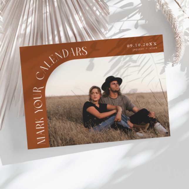 Mark Your Calendars Terracotta Curved Frame Photo Save The Date (Creator Uploaded)