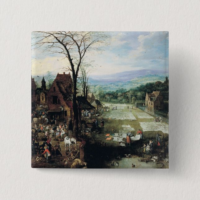 Market and Bleaching Ground, 1620-22 2 Inch Square Button (Front)