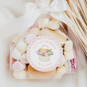 Market Bridal Shower Preppy Pink Gingham Classic Round Sticker