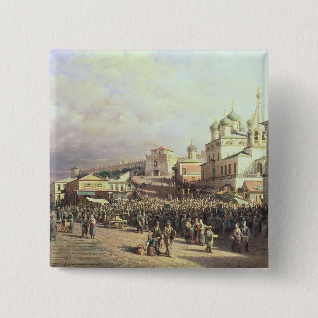 Market in Nishny, Novgorod, 1872 2 Inch Square Button (Front)