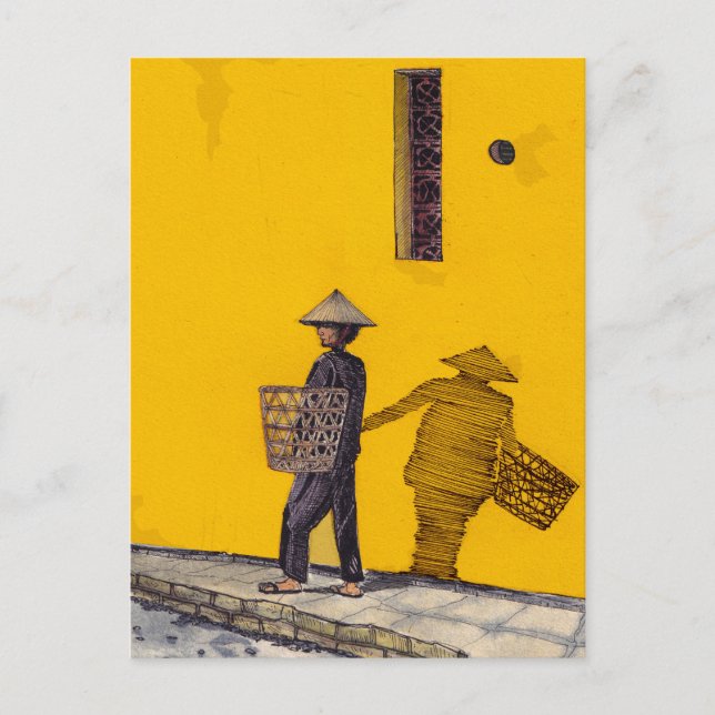 Market Salesman In Hoi An Vietnam Illustration Postcard (Front)