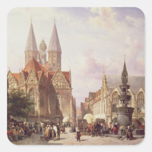 Market Scene at Braunschweig Square Sticker