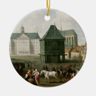Market Scene before the Dam Palace, Amsterdam Ceramic Ornament