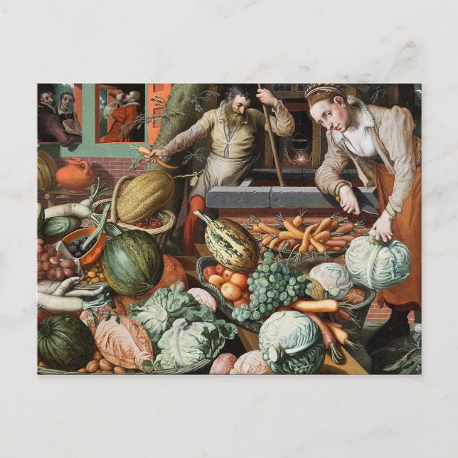 “Market Scene” vintage art postcard (Front)