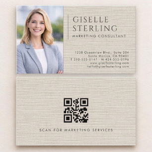 Marketing Consultant Linen Photo QR Code Business Card