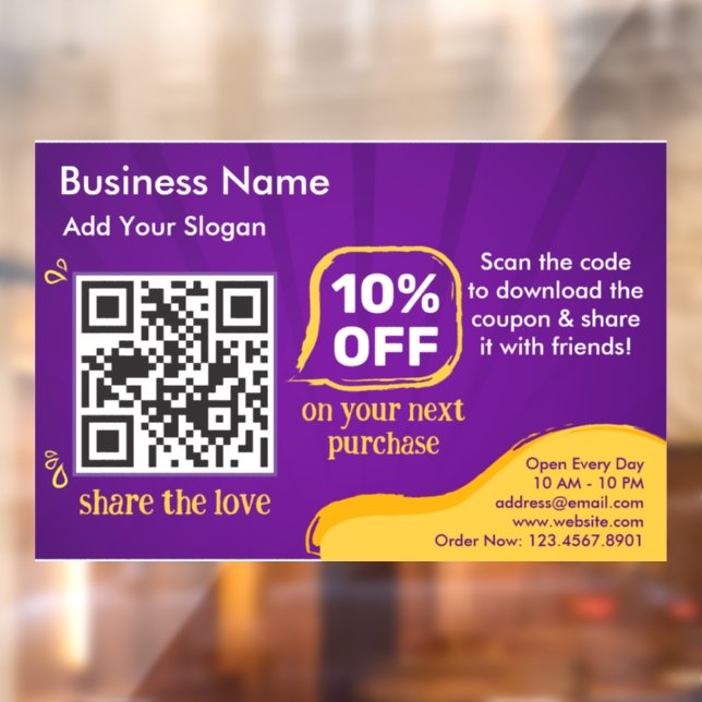 Marketing Discount QR Code To Scan For Customer Window Cling (Sheet 2)