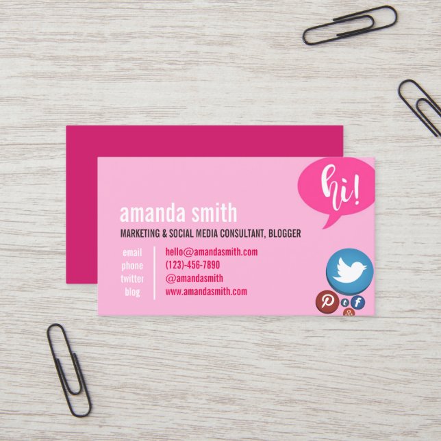 Marketing, Social Media Consulting and Blogger Business Card (Front/Back In Situ)