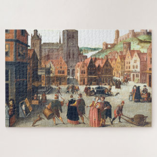 Marketplace in Bergen, Flemish Art Jigsaw Puzzle