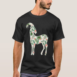 Markhor Flower Girl Print Floral Goat Hawaiian Wom T-Shirt