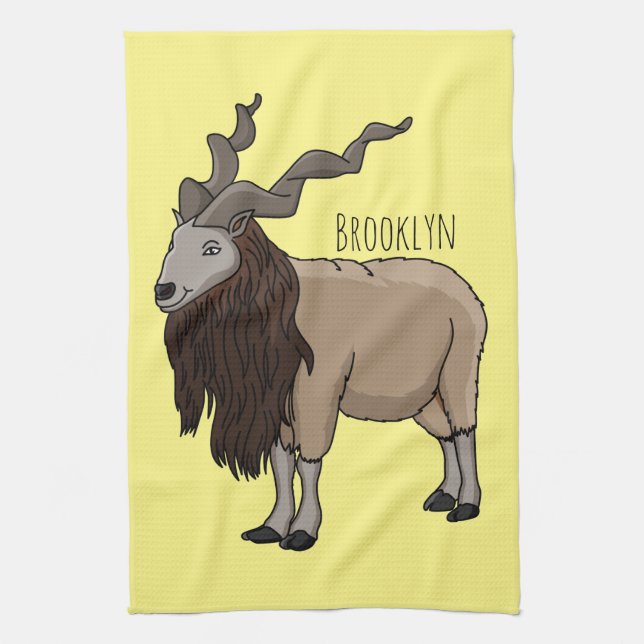 Markhor goat cartoon illustration kitchen towel (Vertical)