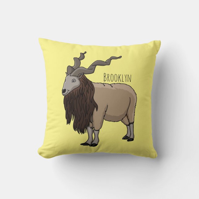 Markhor goat cartoon illustration throw pillow (Front)