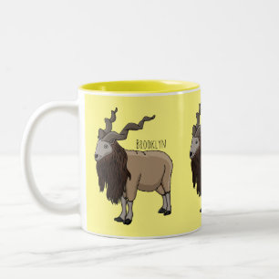 Markhor goat cartoon illustration Two-Tone coffee mug