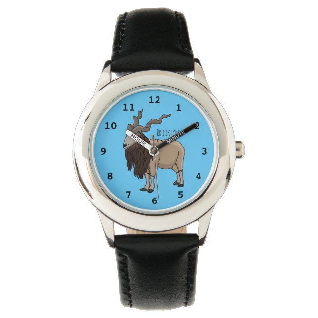 Markhor goat cartoon illustration  watch (Front)