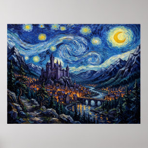 Markovia Starry Night Comic Landscape Poster