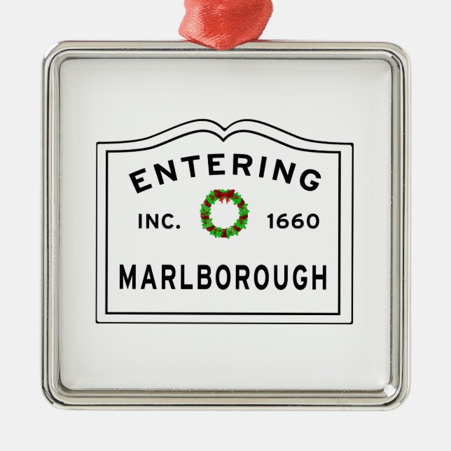 Marlborough, MA Vacances Wreath Ornement en métal (Devant)