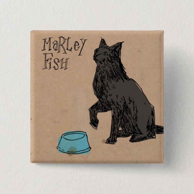 Marley Fish Supper Time 2 Inch Square Button (Front)