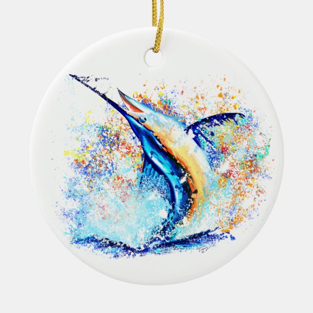Marlin Christmas Impression Ceramic Ornament (Front)