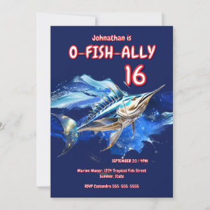 Marlin deep sea fishing boys theme party invitation