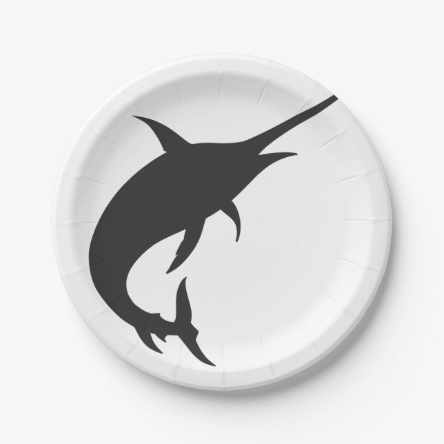 Marlin fish silhouette - Choose background colour Paper Plate (Front)