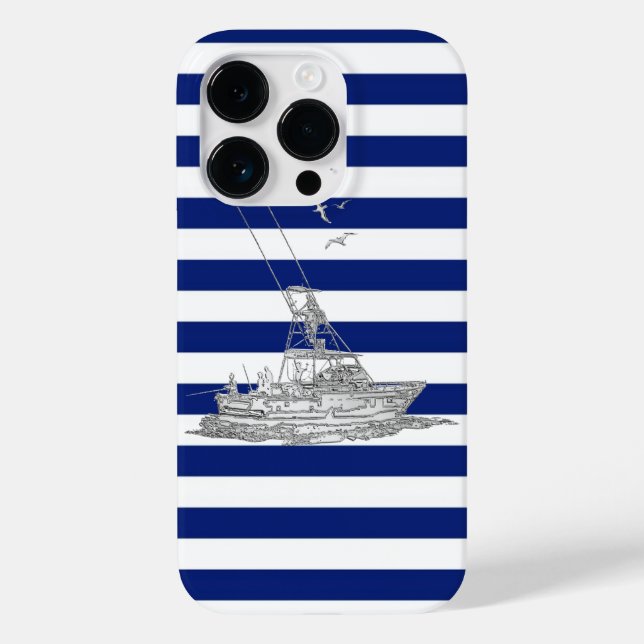 Marlin Fishing Chrome on Blue Stripes Case-Mate iPhone Case (Back)