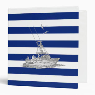 Marlin Fishing Chrome on Nautical Stripes Binder