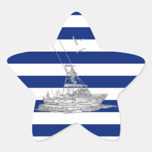Marlin Fishing Chrome on Nautical Stripes Star Sticker