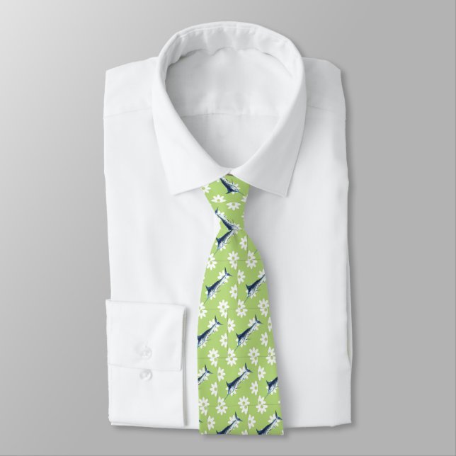 Marlin on green floral tie (Tied)