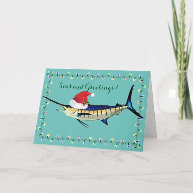 Marlin with Santa Hat Holiday Card (Front)